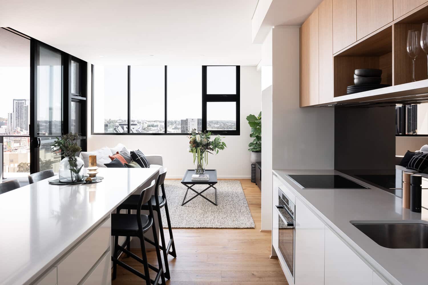 Kitchen and Living space at Verdant Apartments